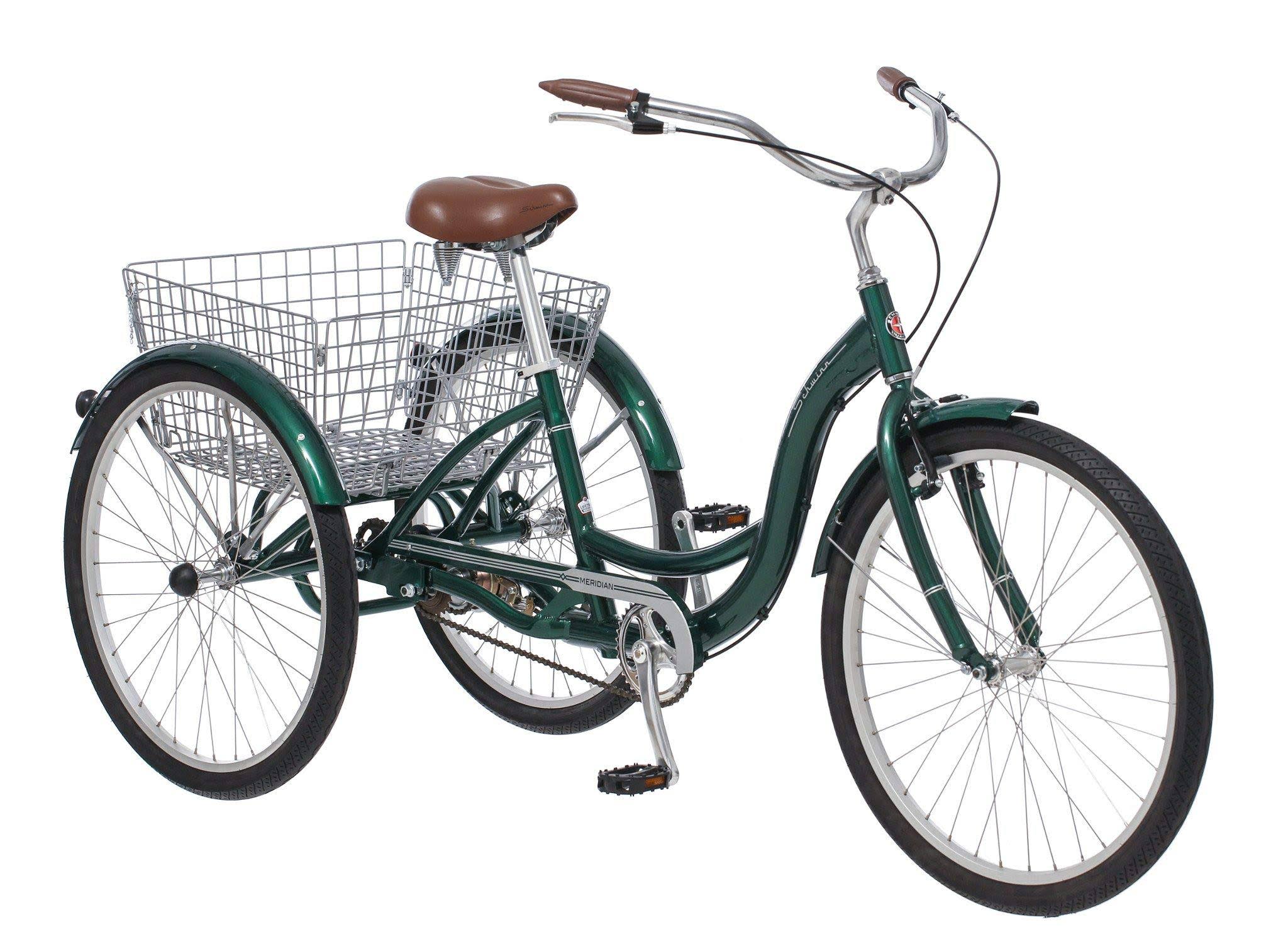 Schwinn Meridian Adult Tricycle, Three Wheel Cruiser Bike, 24 - 26-inch Trike Wheels, Cargo Basket, Adjustable Handlebars, Multiple Colors
