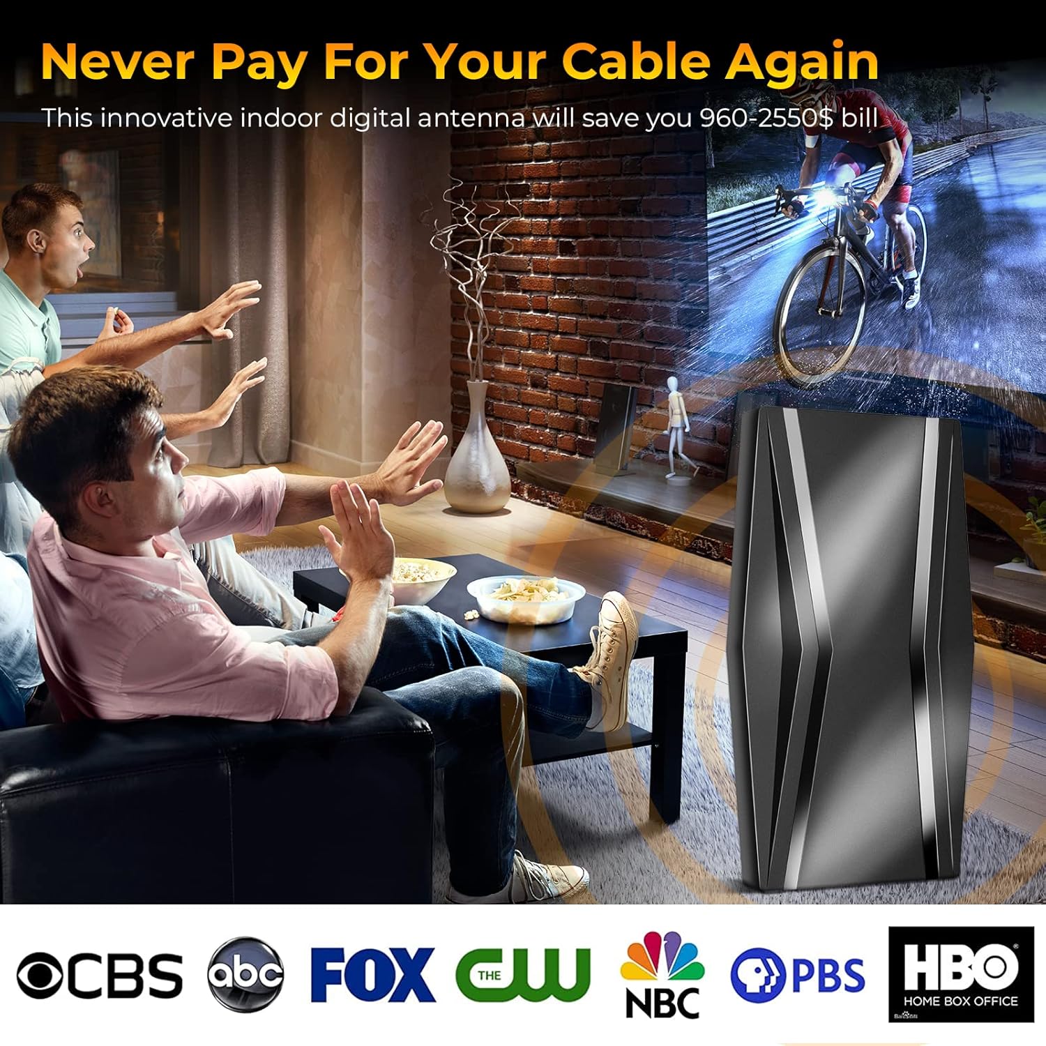 TV Antenna-Amplified HD Digital Indoor/Outdoor TV Antenna Long 420 Miles Range Built-in Smart Amplifier Signal Booster Support 4K 1080p Fire tv Stick