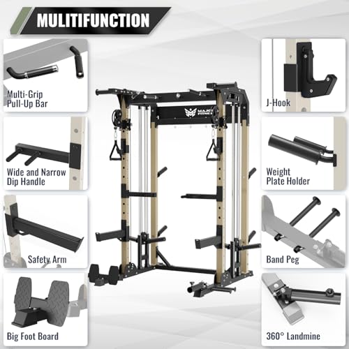 MAJOR FITNESS F22 Multi-Functional Power Rack—1600lbs Capacity All-in-One Squat Rack with Dual Pulley System for Home Gym Strength Training