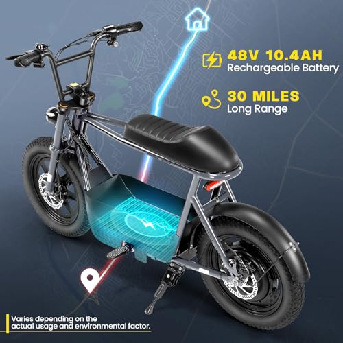 Caroma Peak 500W/800W/1200W Electric Scooter with Seat, 16 * 3" Fat Tire Ebike for All-Terrain, Max 15/25/30 Miles Ranges&20MPH