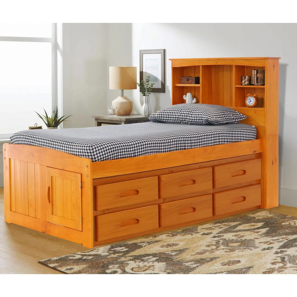 OS Home and Office Furniture 82120K6-22 Captains Bookcase Bed in Warm Honey