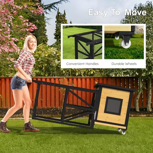 80'' Chicken Coop with Nesting Box, Outdoor Duck Coop, Chicken House for Outside, Wooden Chicken Coops with Run & Waterproof Asphalt Roof