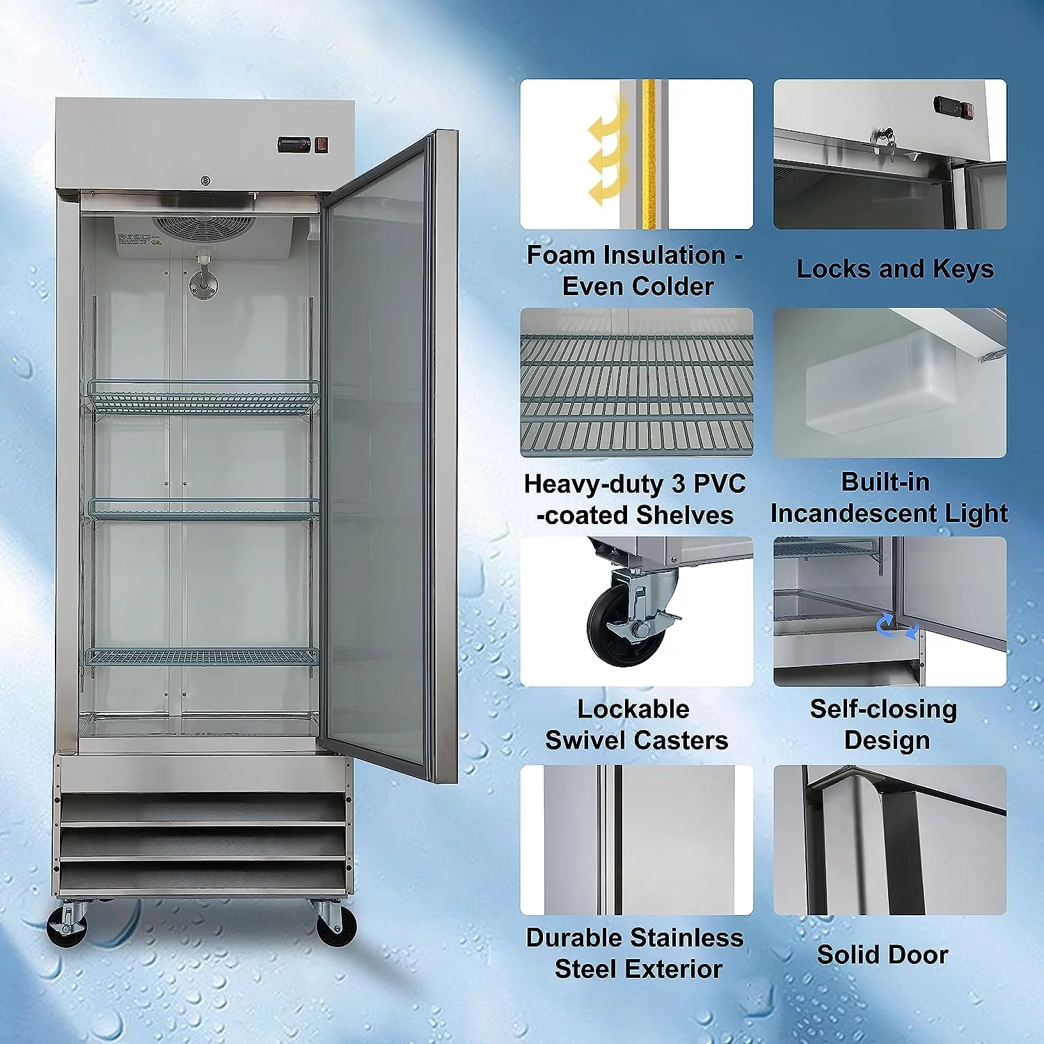SMAD 23 Cu ft Commercial Freezer, Frost Free Upright Fridge with Smudge-Proof Single Door DSD-650