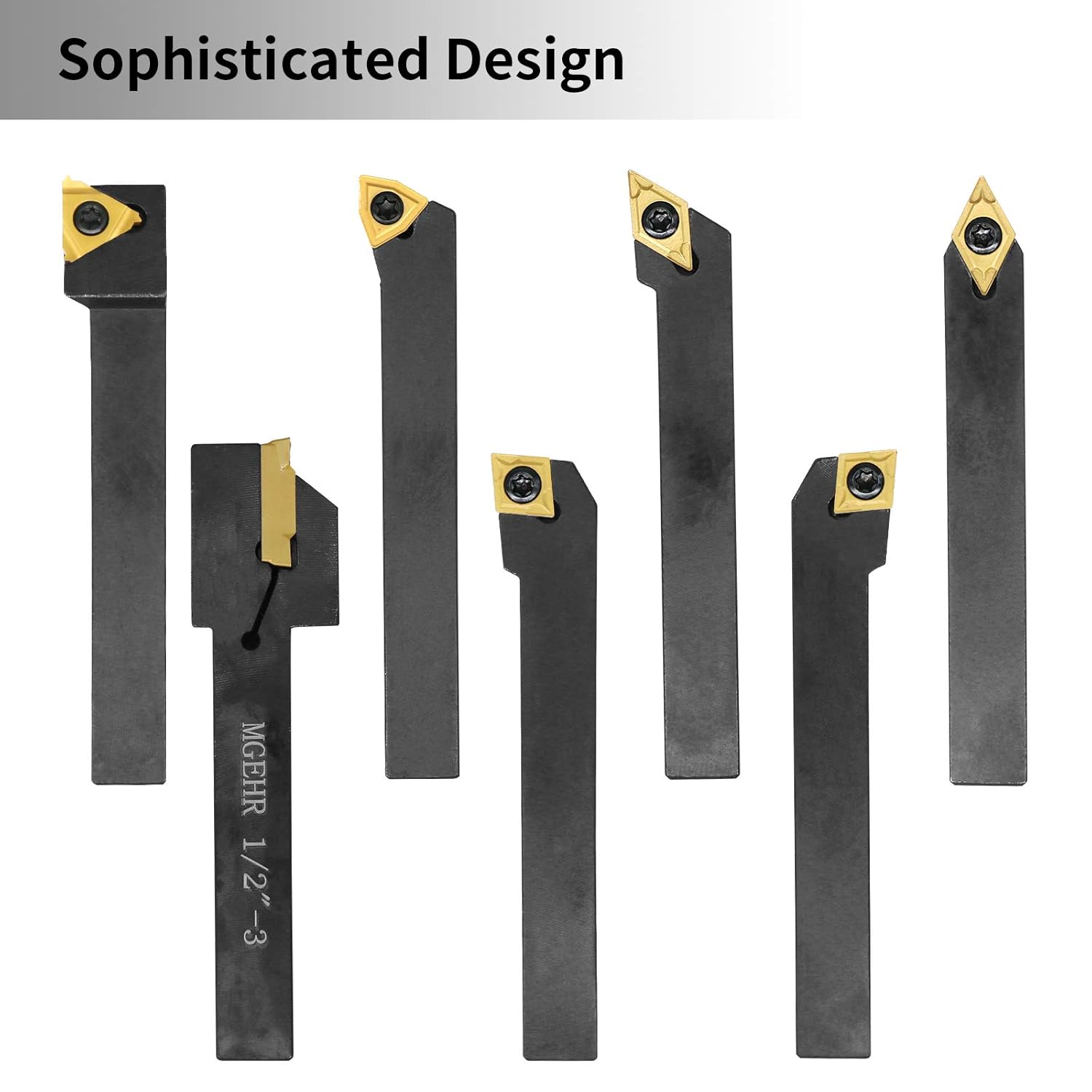 Indexable Lathe Turning Tool,1/2'' Shank 7 Pieces Carbide Turning Tool Set,Metal Lathe Tools Holder with Portable Case