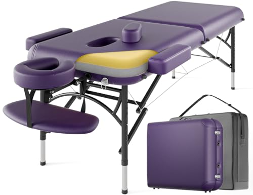 Professional Massage Table Portable 3 Fold Premium Memory Foam Aluminium Leg Hold Up to 1100LBS 8 Heights Adjustable with Carrying Bag Black
