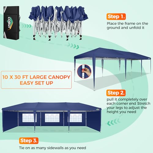 COBIZI 10x10 Pop up Canopy Tent Protable Canopy Tent with 4 Sidewalls Waterproof Commercial Instant Shelter for Parties, Wedding
