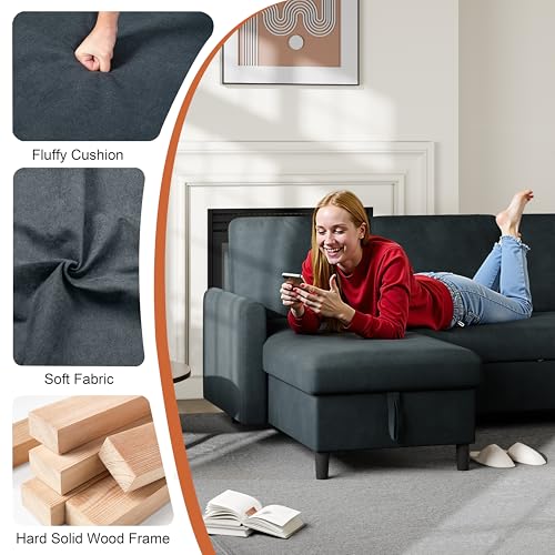 Vongrasig Convertible Sleeper Sofa, Pull Out Couch with Storage, 77" L-Shaped Sofa Bed with Storage Chaise Corduroy Fabric for Living Room, Apartment