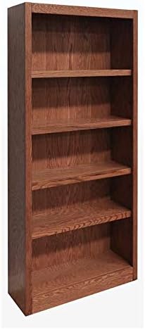 Bowery Hill Traditional 72 Tall 5-Shelf Wood Bookcase in Dry Oak