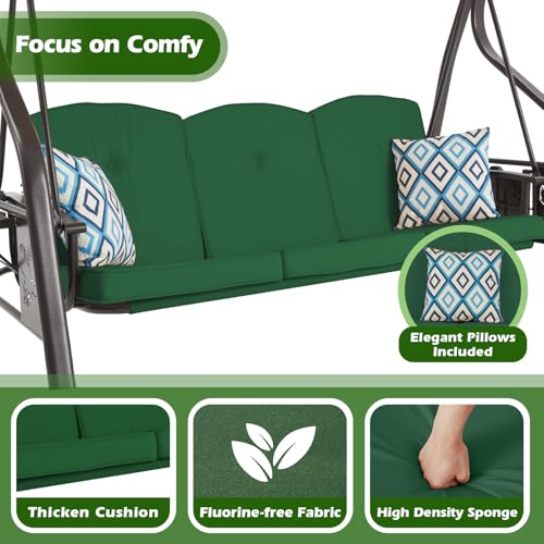 3-Seat Outdoor Porch Swing with Stand, Patio Swing with Canopy