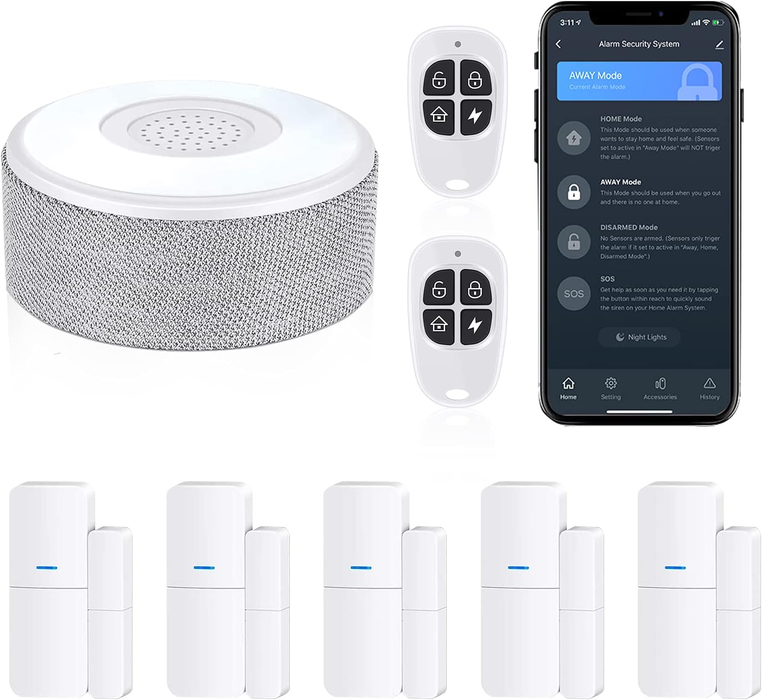 WiFi Door Alarm System, Wireless DIY Smart Home Security System, with Phone APP Alert, 8 Pieces-Kit (Alarm Siren, Door Window Sensor, Remote)