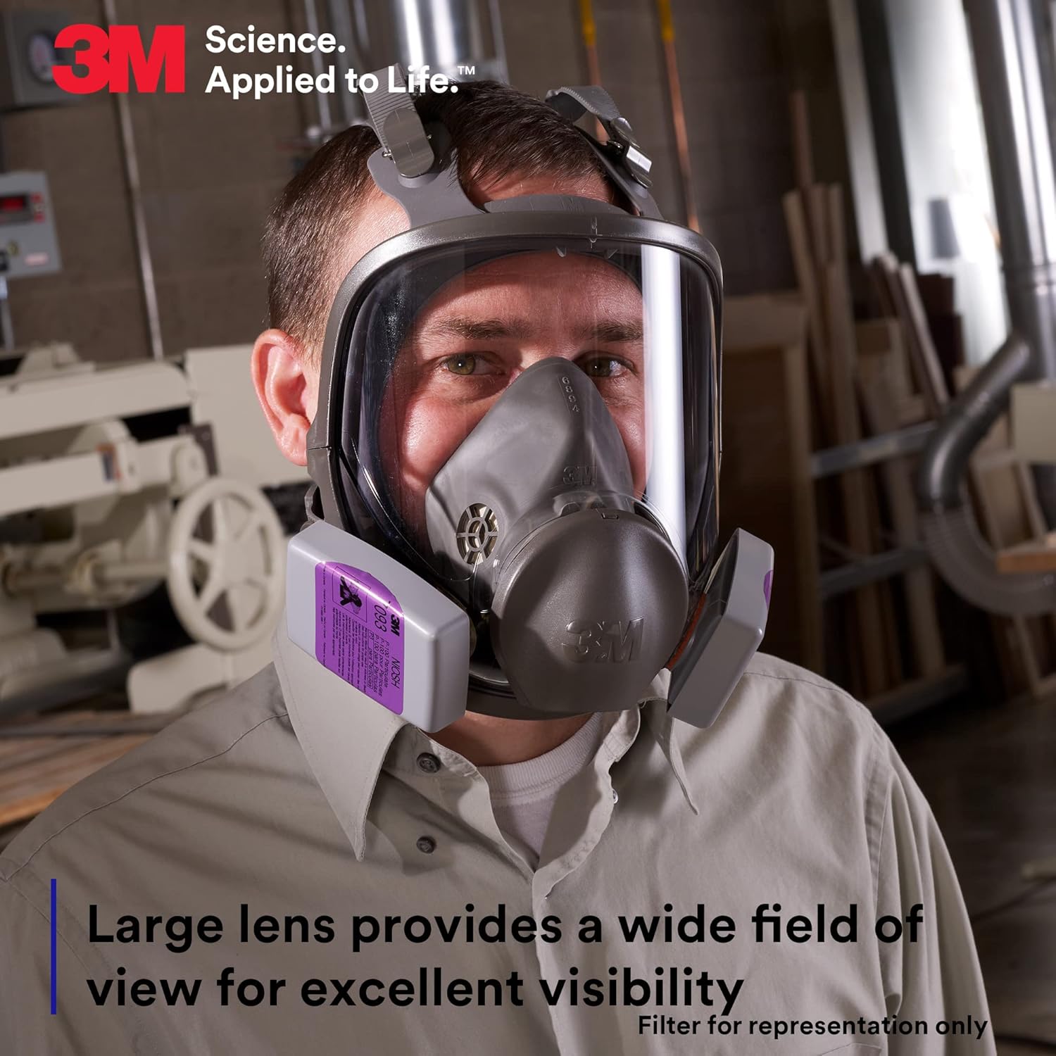 3M Full Facepiece Reusable Respirator 6900, NIOSH, Large Lens, ANSI High Impact Eye Protection, Silicone Face Seal, Four-Point Harness