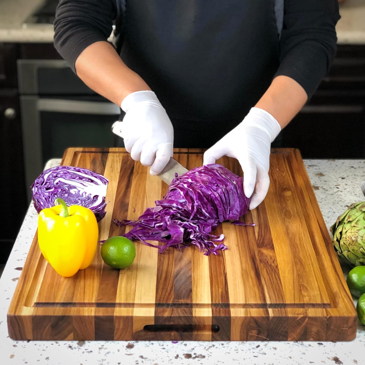 Large Teak Wood Cutting Board - Juice Groove, Reversible, Thick Edge Grain Carving Block (17 x 13 x 1.6 inches | Large)