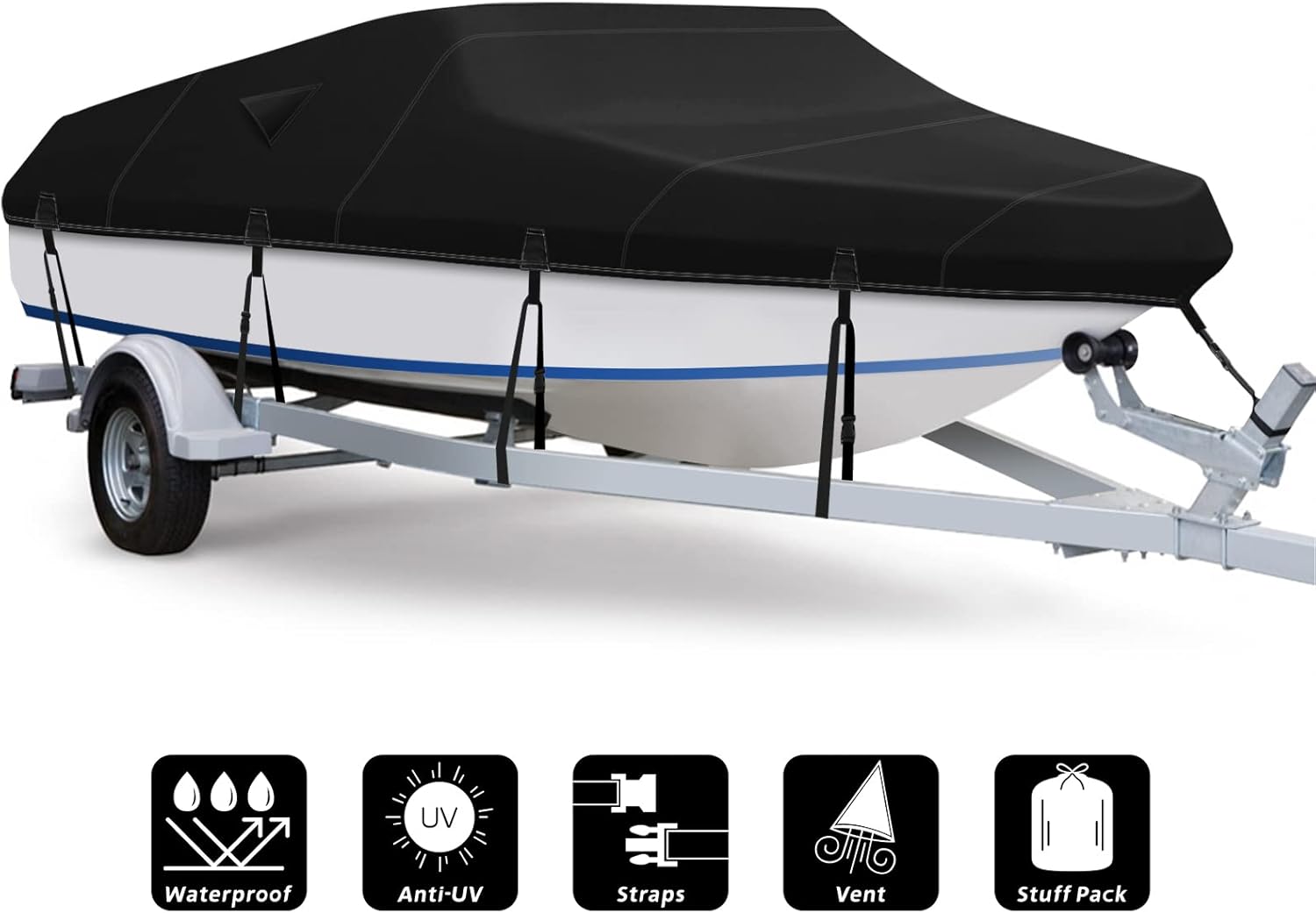 Fuprosico Boat Cover, 600D Waterproof Boat Cover 17 18 19 ft Foot Fits Bass Boat,V-Hull Tri-Hull ,Runabout Bowrider ,Fish and Ski Boat 17'-19'