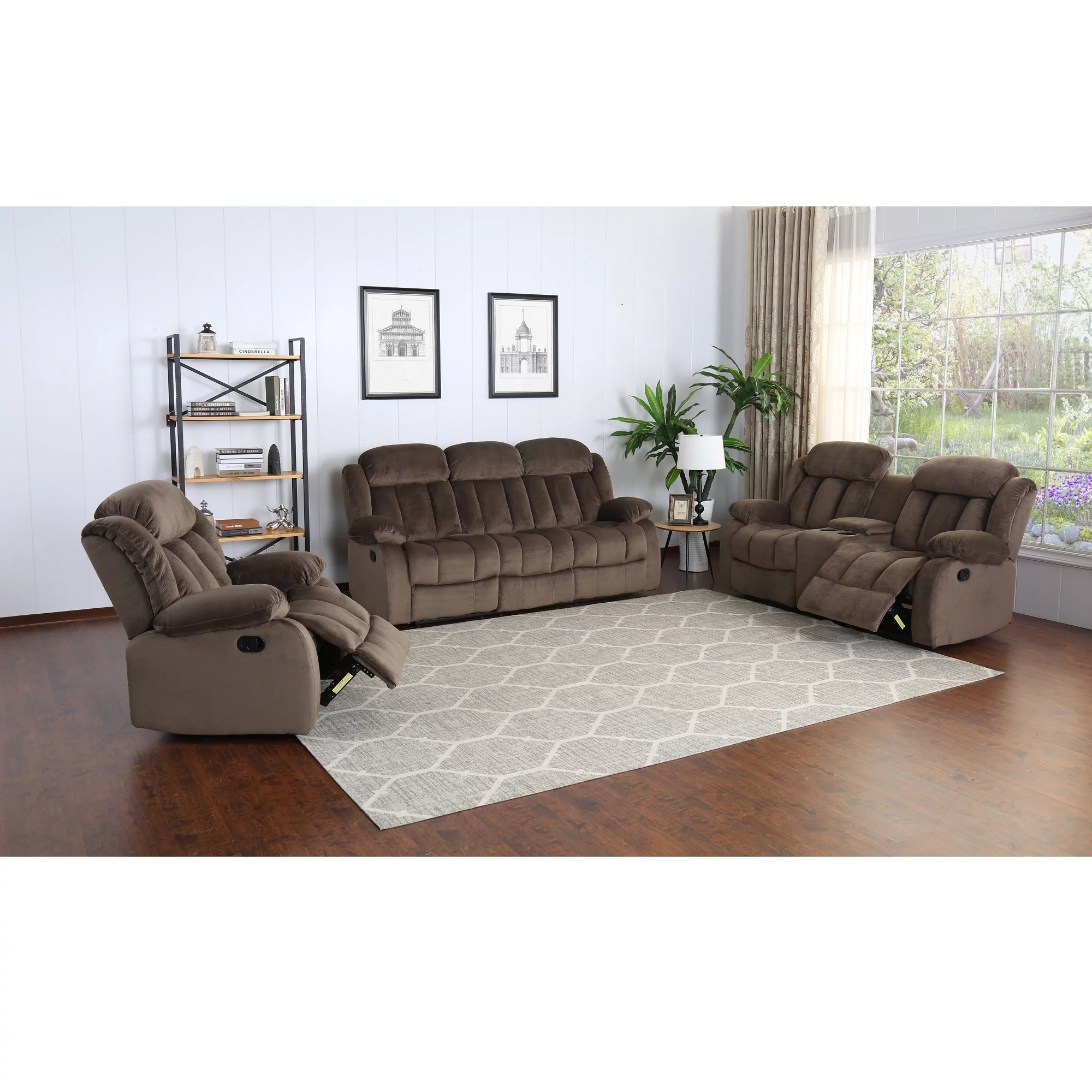 The Hamptons Collection 78” Brown Teddy Bear Microsuede Fabric Reclining Loveseat with Console