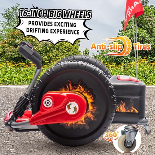Electric Drift Kart with 16" Large Tyres, 360° Swivel Capability, Dual Lever Steering, 12V Ride On Toys for Boys and Girls from 3 Years Old