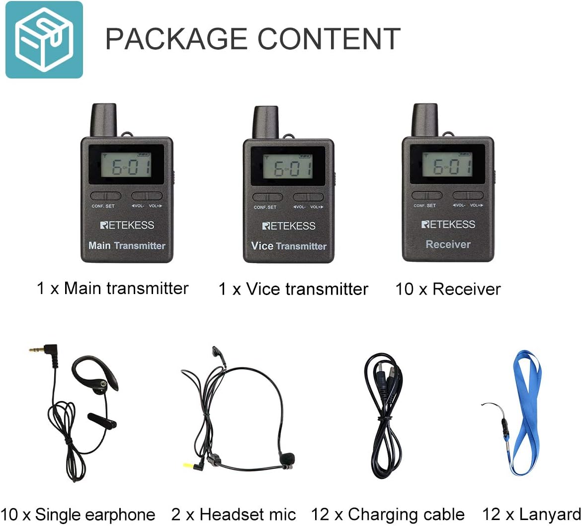 Retekess Case of 2 Transmitters and 10 Receivers, TT105,Wireless Tour Guide System,Two-Way Multichannel Translation System