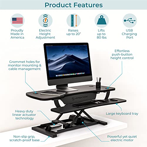 VERSADESK PowerPro™ 36 Inch Electric Standing Desk Converter, Height Adjustable Sit to Stand Up Desk Riser
