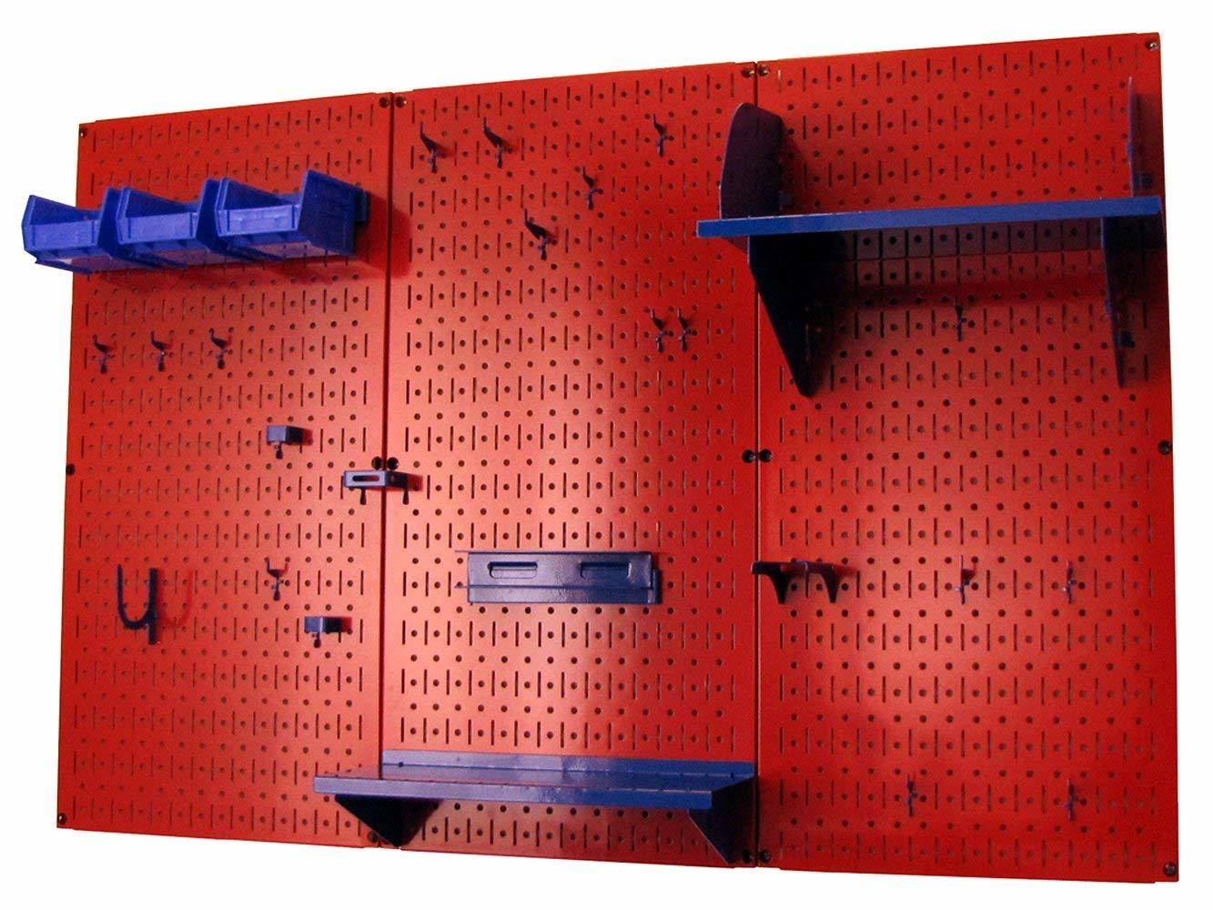 Wall Control 4ft Metal Pegboard Standard Tool Storage Kit - Red Toolboard u0026 Blue Accessories