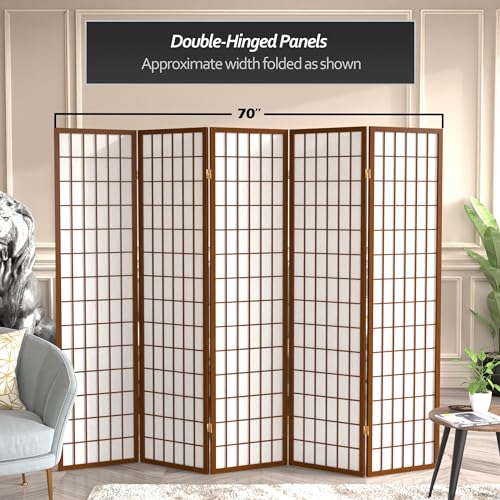 Red Lantern 6 ft. Tall Window Pane Shoji Screen-Natural-4 Panels Room Divider