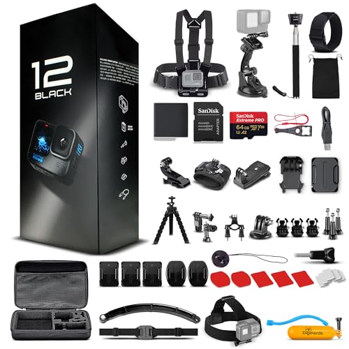 GoPro HERO12 (Hero 12) Black - Waterproof Action Camera with 5.3K HDR Video, 27MP Photos, 1/1.9" Image Sensor, Live Streaming, Webcam