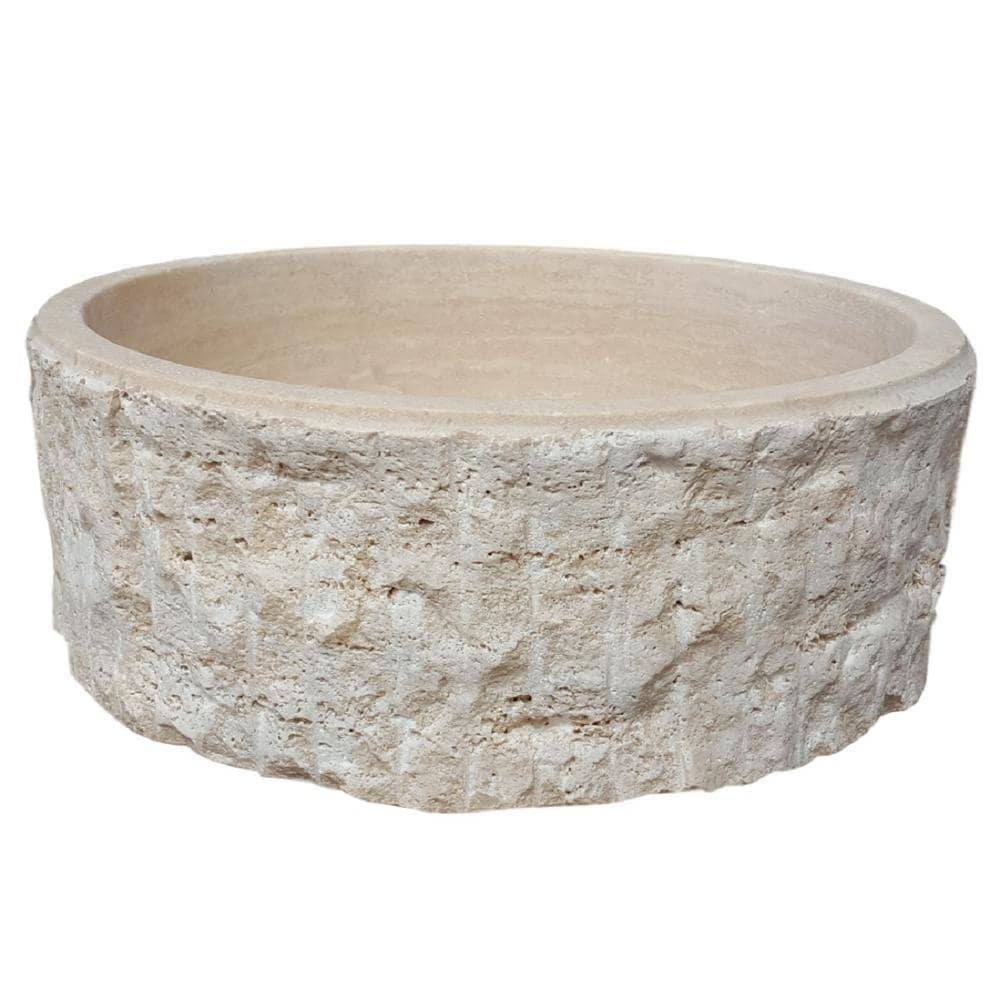 Chiseled Cylindrical Natural Stone Vessel Sink in Beige TM008