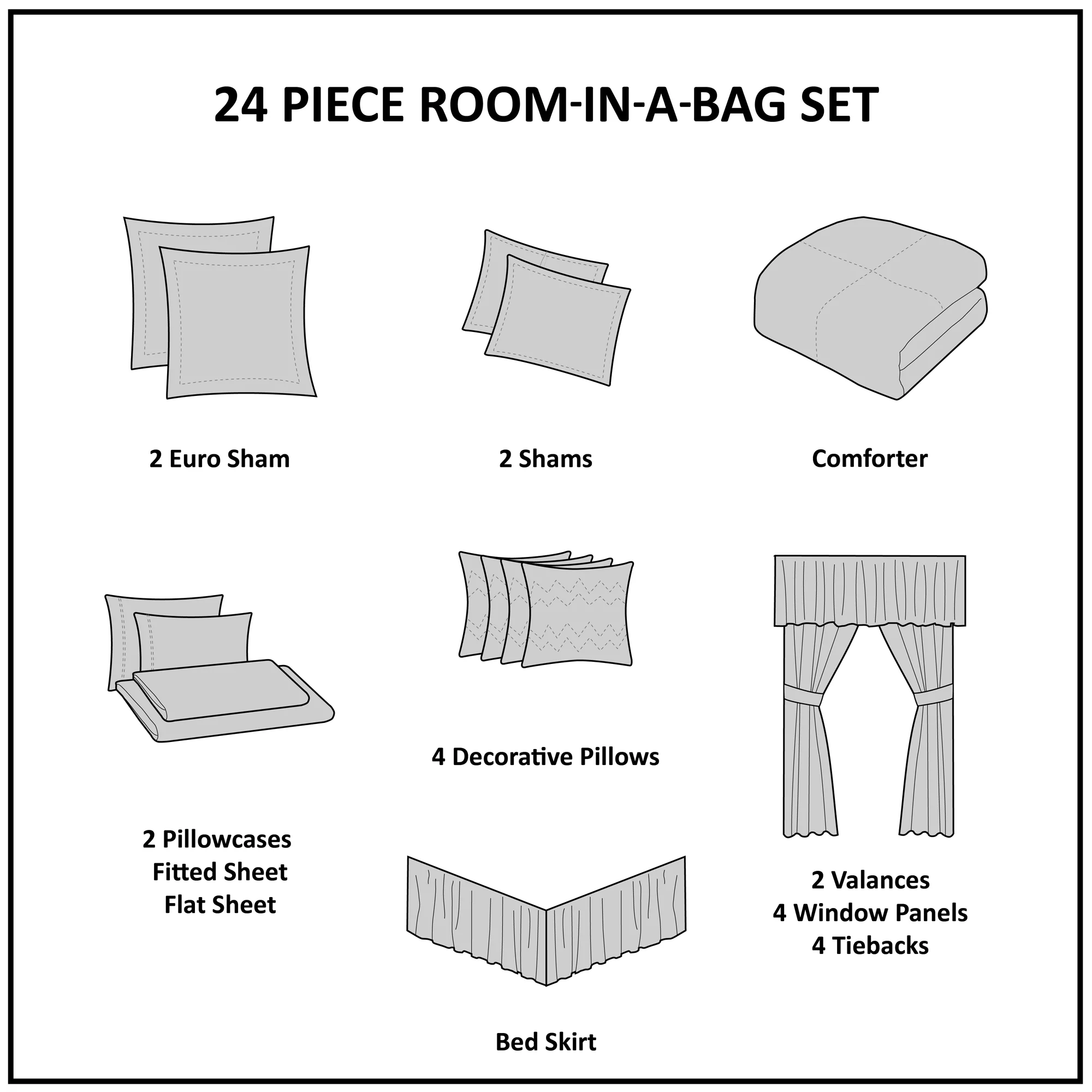 Home Essence Emma 24 Piece Room in a Bag Comforter Set with Sheets, King, Ivory