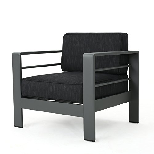 GDFStudio Coral Bay Outdoor Grey Aluminum 5 Piece Loveseat Chat Set with Fire Table (Dark Grey)