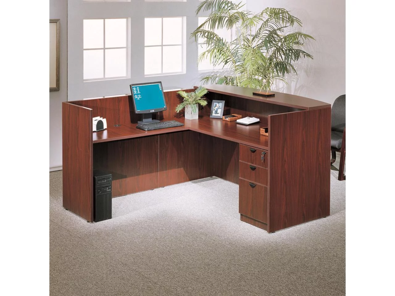 Boss Office Products Cherry 71 inch Reception Desk
