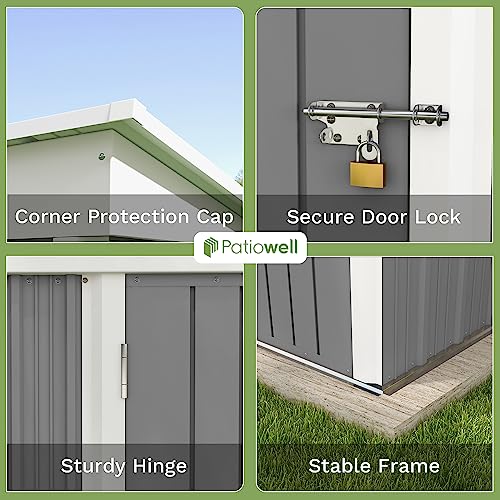 Patiowell 5x3 FT Outdoor Storage Shed, Tool Shed with Sloping Roof and Lockable Door, Metal Shed for Backyard Garden Patio Lawn, Brown
