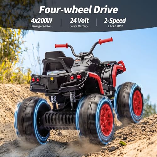Shark Kids ATV 4 Wheeler, 24V 4WD Electric ATV Ride On Toy for Big Kids, 4X200W Motor, 5.6Mph Max Speed - Green