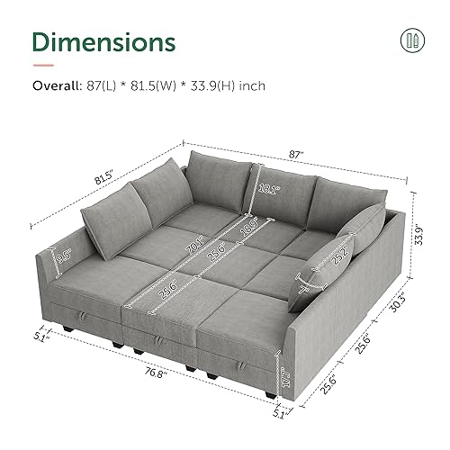 HONBAY Modular Sofa Sectional Sleeper Couch with Ottomans Reversible Sleeper Sectional Sofa Modular Couch with Storage, Aqua Blue