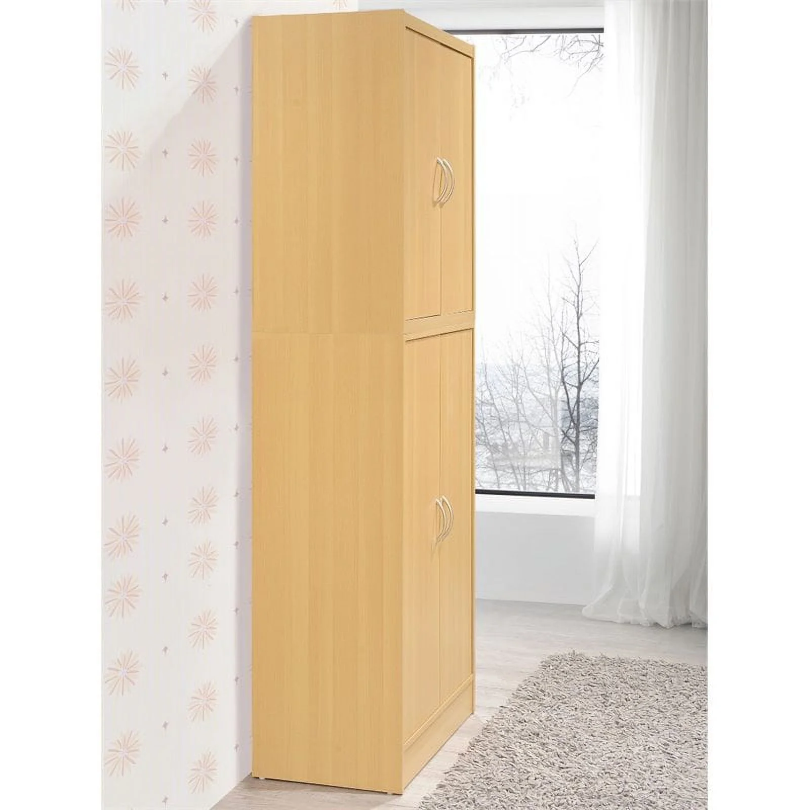 Pemberly Row 4 Door Kitchen Pantry with 4 Shelves in Beech