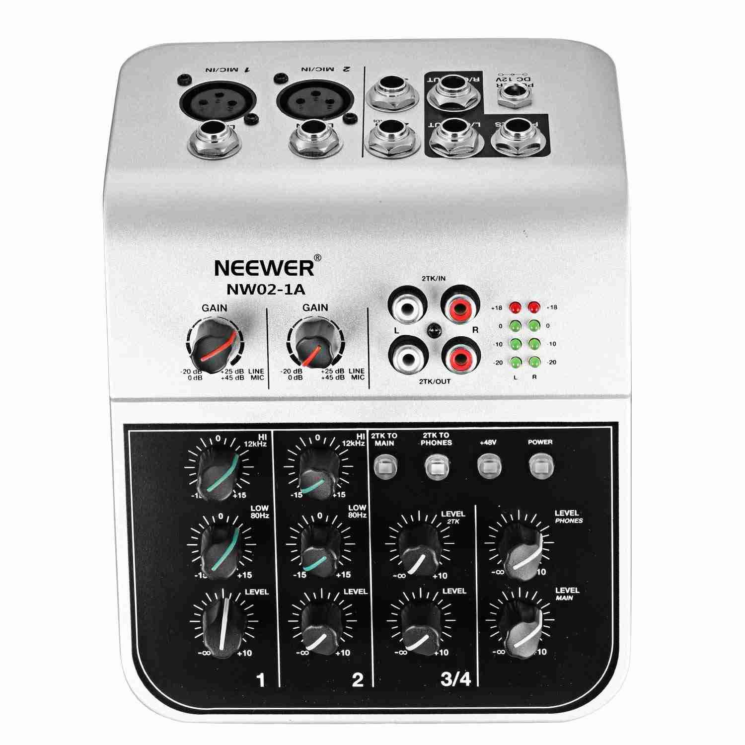 Neewer Mixing Console Compact Audio Sound 4-Channel Mixer for Condenser Microphone, with 48V Phantom Power 2 Band EQ 2-Way Stereo Line Input RCA