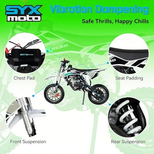 SYX MOTO 60cc Dirt Bike, Gas Powered 4-Stroke Mini Motocross Motorcycle, Dirtbike for 8-14, Off-Road Pull Start Pit Bike with Speeds up to 22 MPH