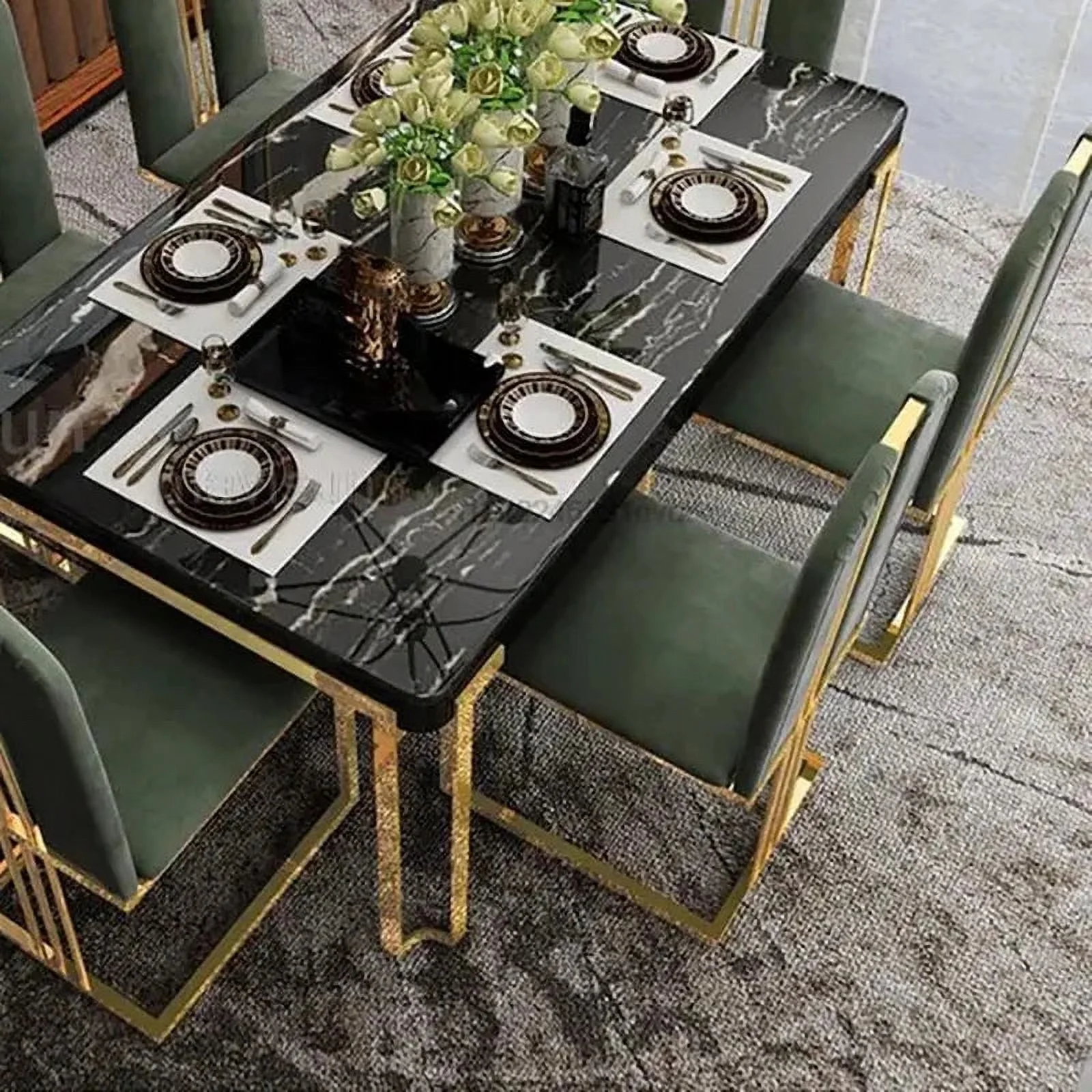Luxury Rectangular Table Dinning Office Gaming Dining Table Chairs Living Room Stainless Steel Sillas De Comedor Furniture GM