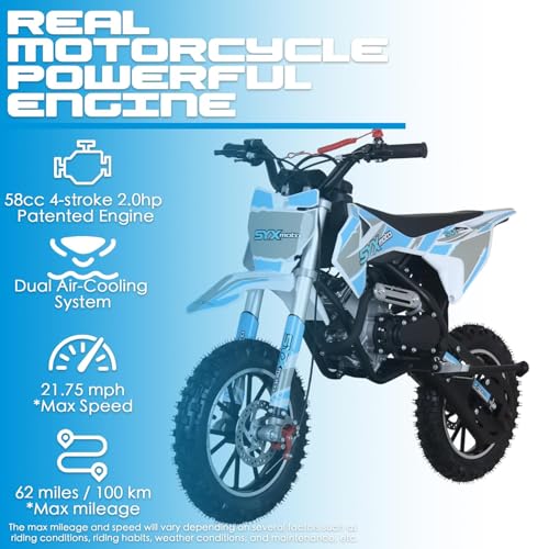 SYX MOTO 60cc Dirt Bike, Gas Powered 4-Stroke Mini Motocross Motorcycle, Dirtbike for 8-14, Off-Road Pull Start Pit Bike with Speeds up to 22 MPH