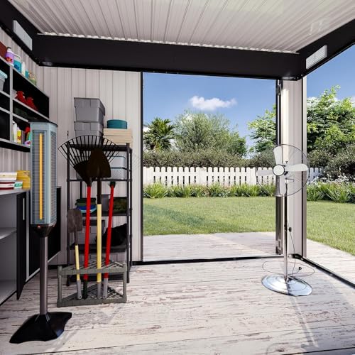 8'x4' Shed Galvanized Steel Storage Sheds with Triple Doors Weatherproof Outdoor Utility Sheds, Dual Lock Lean to Shed with Sloped Roof for Mower