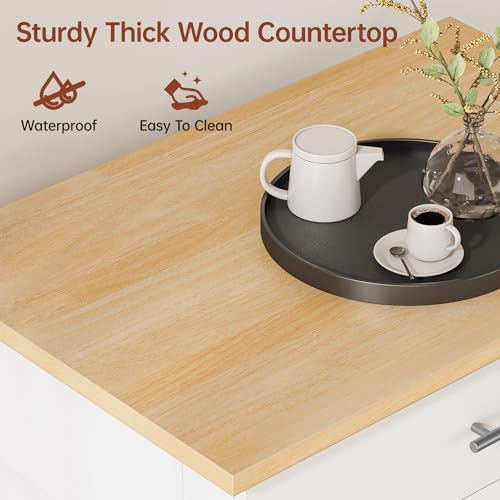 Kitchen Island with Storage, 31.5" D Rolling Kitchen Island Cart on Wheels with Widen Drop Leaf Rubberwood Top
