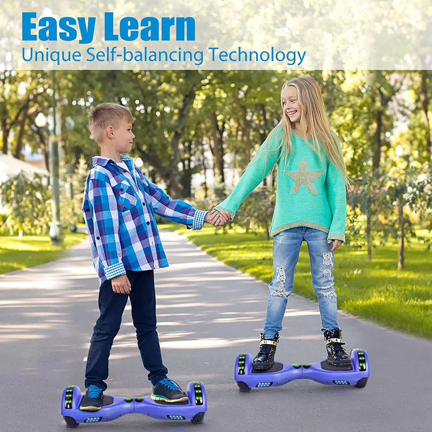 Hoverboard, 6.5" Two-Wheel Self-Balancing Hover Board with Bluetooth Speakers and Fashion LED Lights for Kids - Curated Treasures Market
