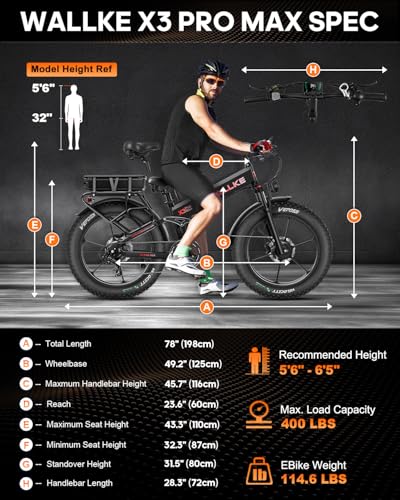 W Wallke Actual 2800W Dual Motor Folding Mountain Electric Bike, 48V 44Ah Battery 170 Mile,26" Fat Tire 35MPH Fast Adult Ebike