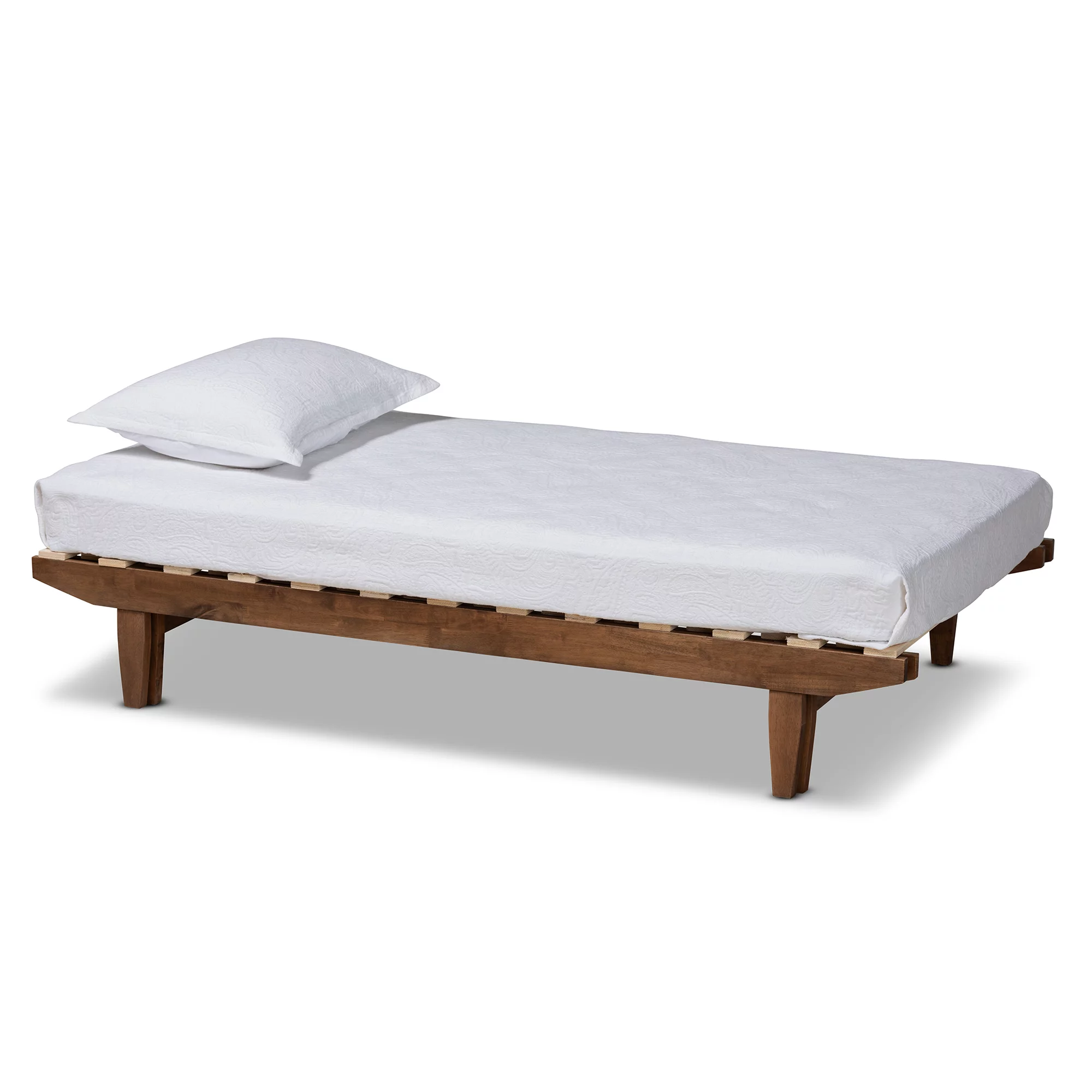 Baxton Studio Hiro Rubberwood Expandable Platform Bed Frame, Twin, Walnut