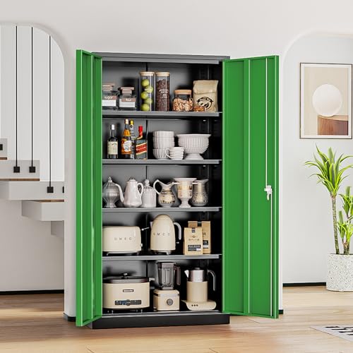 INTERGREAT Metal Storage Cabinets 72” Black Garage Steel Storage Cabinet with Doors and Shelves, Metal Tool Cabinet