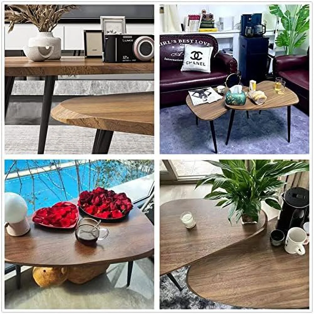 2 Sets of Scandinavian Light Luxury Living Room Irregular Coffee Table Wood Creative Sofa Side Bedside Table Modern Minimalist Balcony Coffee Table