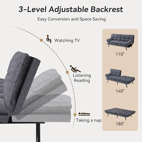 71" Convertible Futon Sofa,Faux Leather Futon Couch Bed,Sleeper Sofa Bed,Memory Foam Modern Folding Small Loveseat for Living Room,Office,Apartment