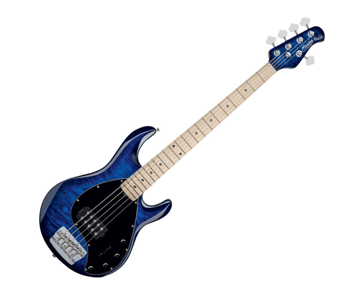 Sterling by Music Man Stingray in Quilted Maple Neptune Blue, 5-String