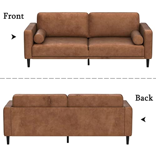 HIFIT Sofa Couches, 79” Mid-Century Modern Couch, Breathable Faux Leather Couch with Upholstered Cushions/Pillows, 3-Seat Sofas & Couches