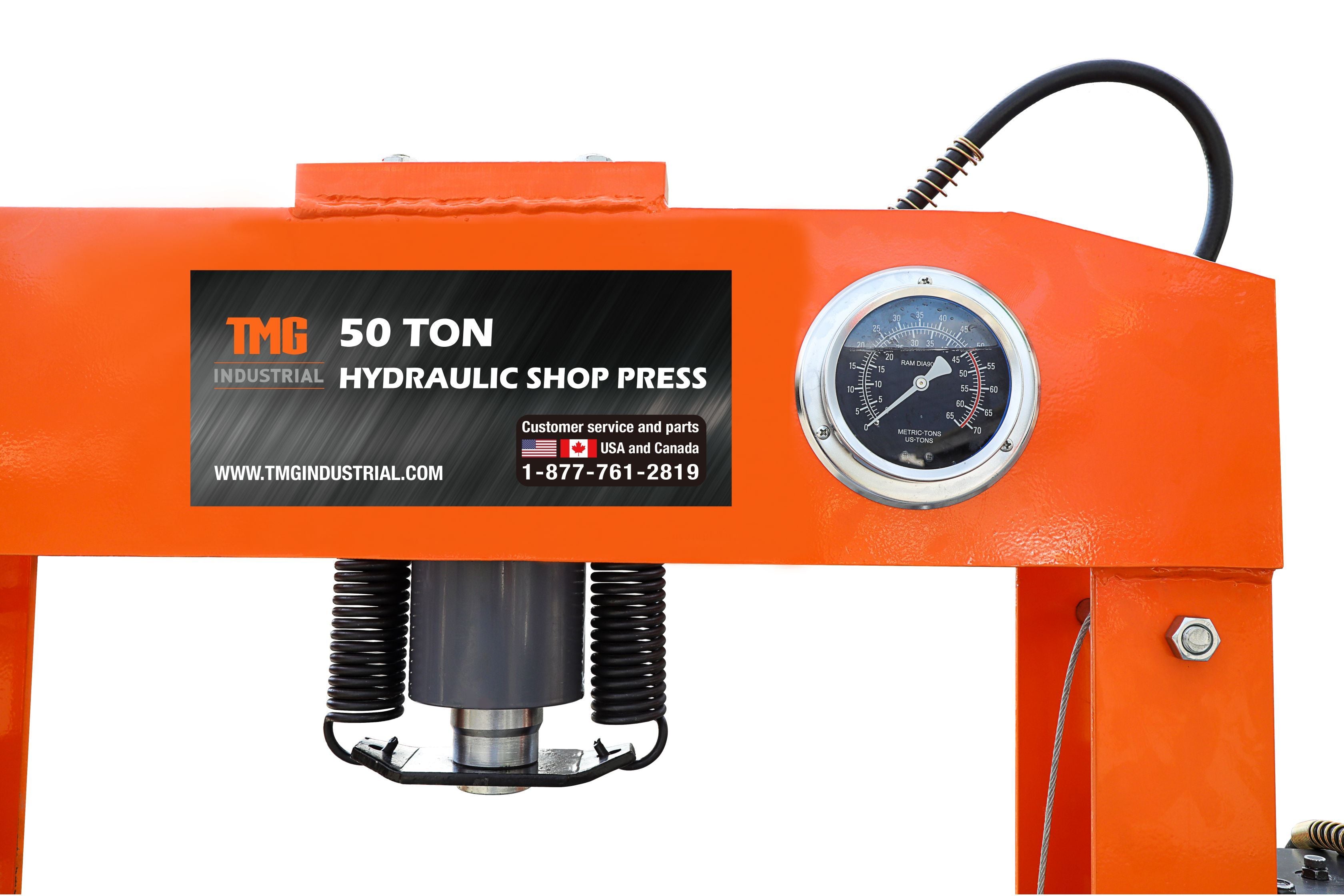 TMG-SP50 50 Ton Capacity Hydraulic Shop Press, Heavy Duty Pressing, Air and Manual Dual Operating, 125 PSI