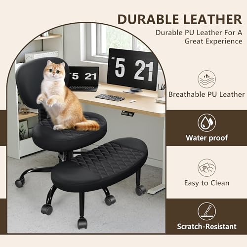 Ergonomic Cross Legged Office Chair with Wheels - Adjustable Height for Meditation, ADHD Desk & Yoga - Wide Criss Cross Design with Lumbar Support