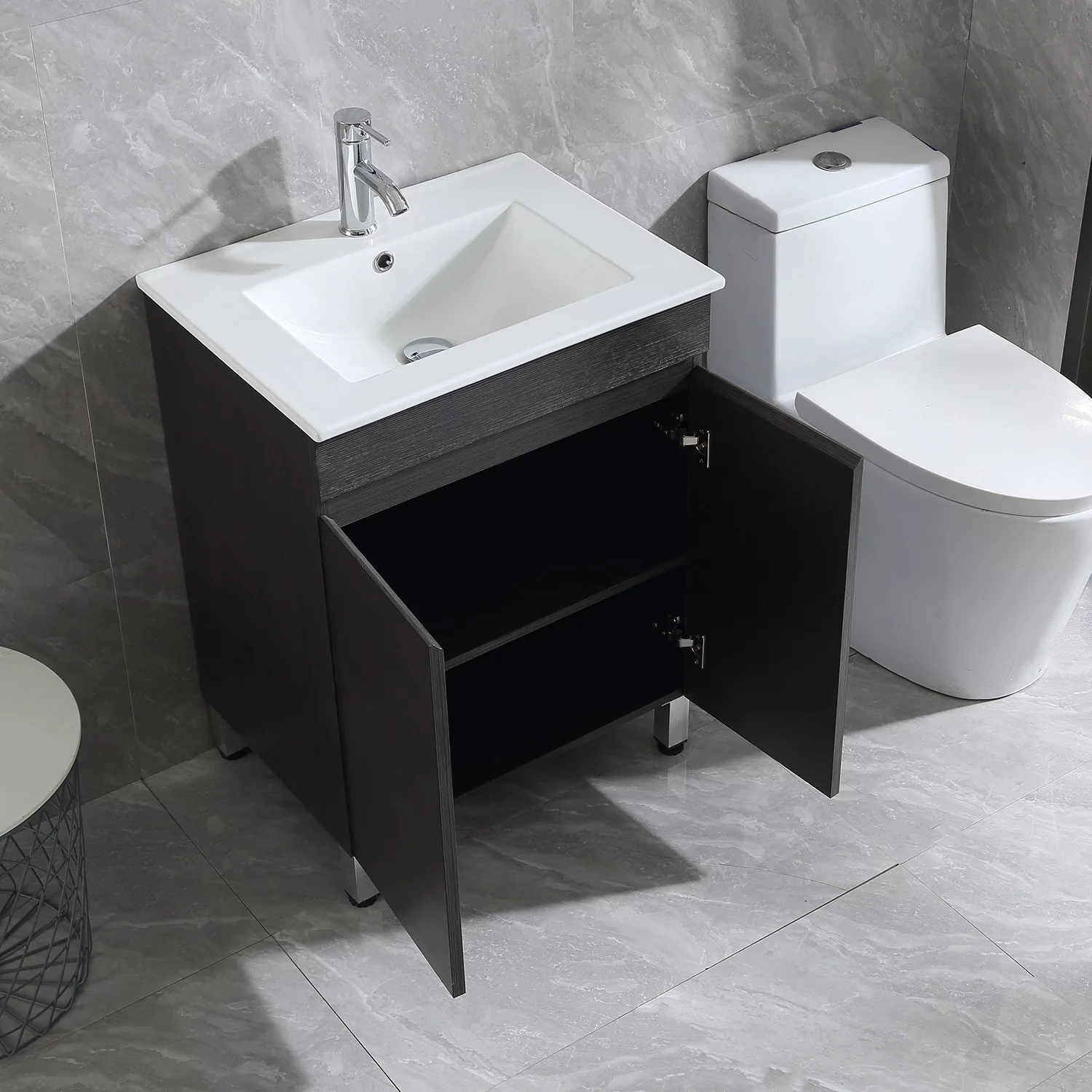 Walcut 24'' Black Bathroom Vanity Cabinet Wood Set Single Vessel Sink