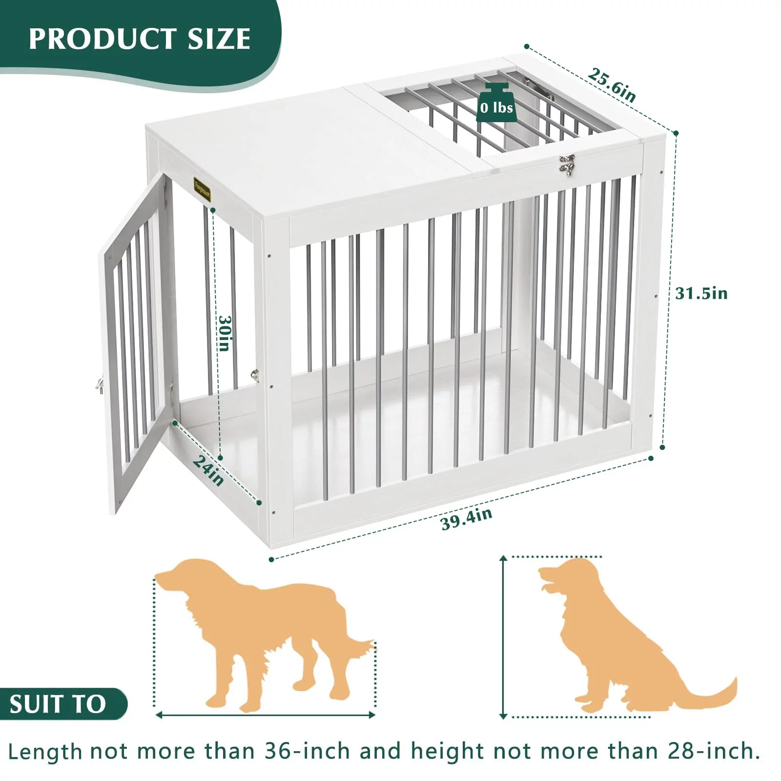 Furniture Style Dog Crate, Wooden Dog Kennels with Double Doors, Modern Decorative Dog Crates for Medium Large Dogs, Dog Cage Indoor, White